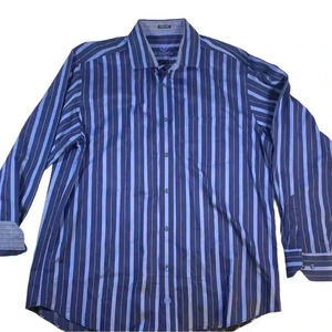 Bugatchi Uomo Button Down Shirt Classic Fit Striped Flip Cuff Mens Size XXL